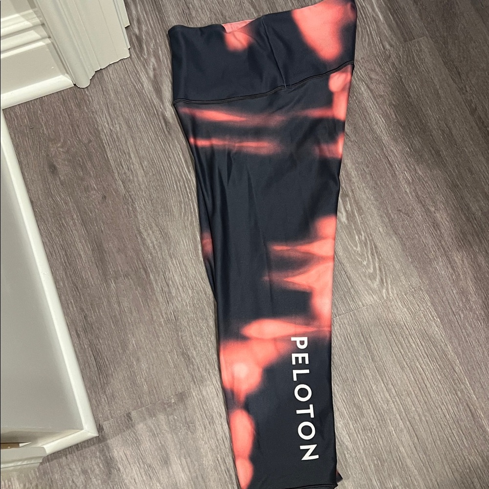 Peloton Cropped Leggings - Soft Black and Orange Tie-Dye- reversible